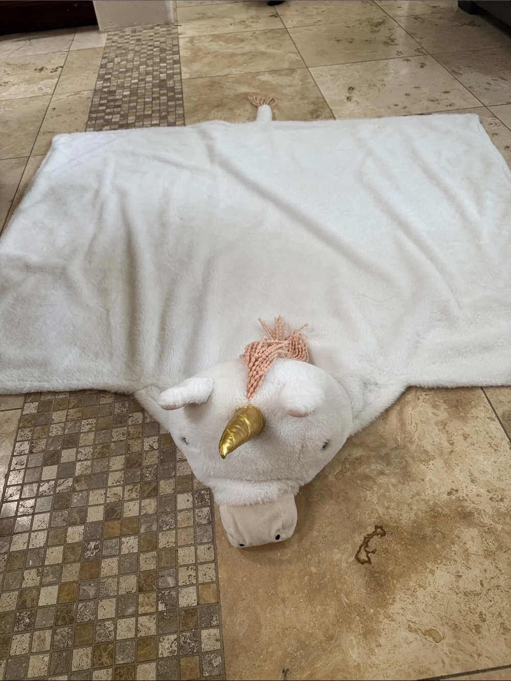 Plush Unicorn blanket Hooded White with Pink Mane
